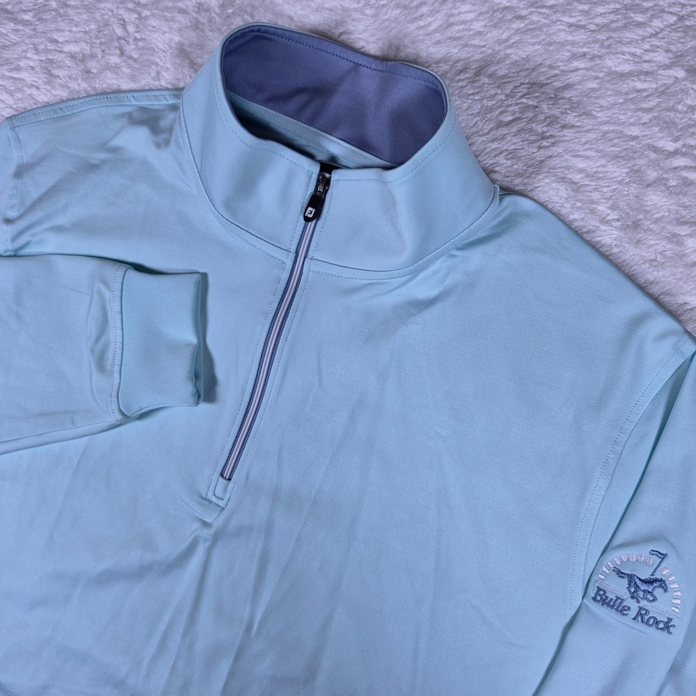 FootJoy 1/4 Zip Bulle Rock Mens M Light Blue Nylon Stretch L/S Pullover 28212